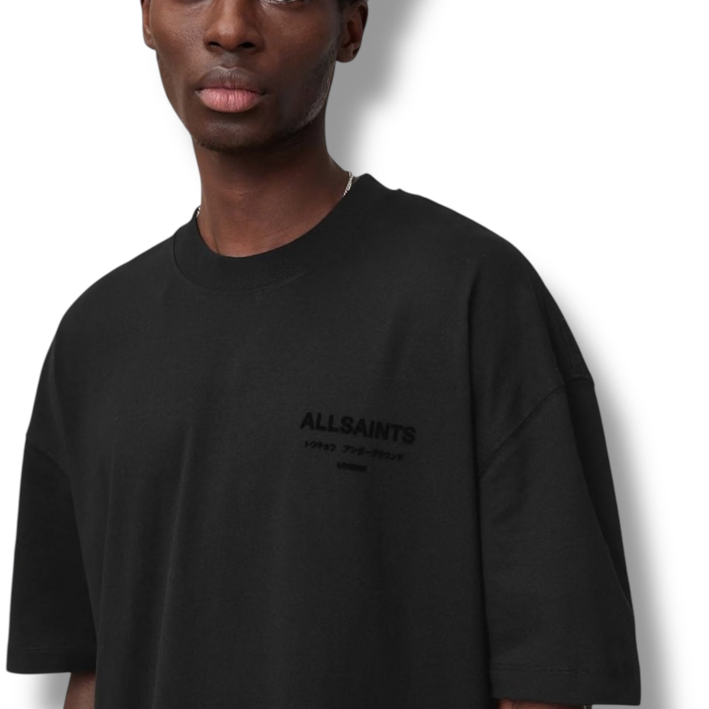 Allsaints Xander Flocked Print Logo Tee Black