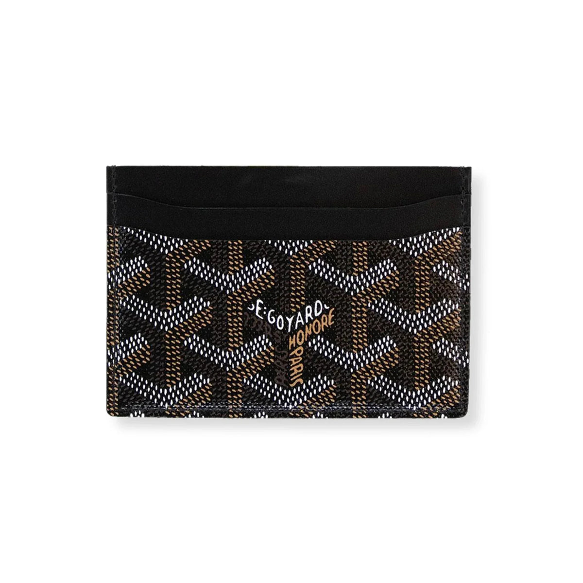 Goyard desenli siyah kahverengi kartlık, Paris Honore yazılı lüks aksesuar