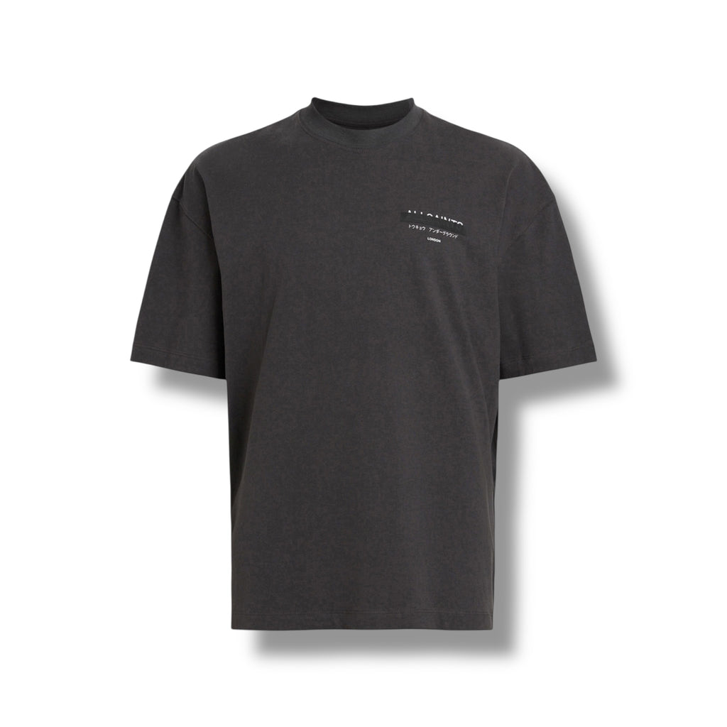 Allsaints Redact Oversized Embroidered Logo Tshirt Washed Black
