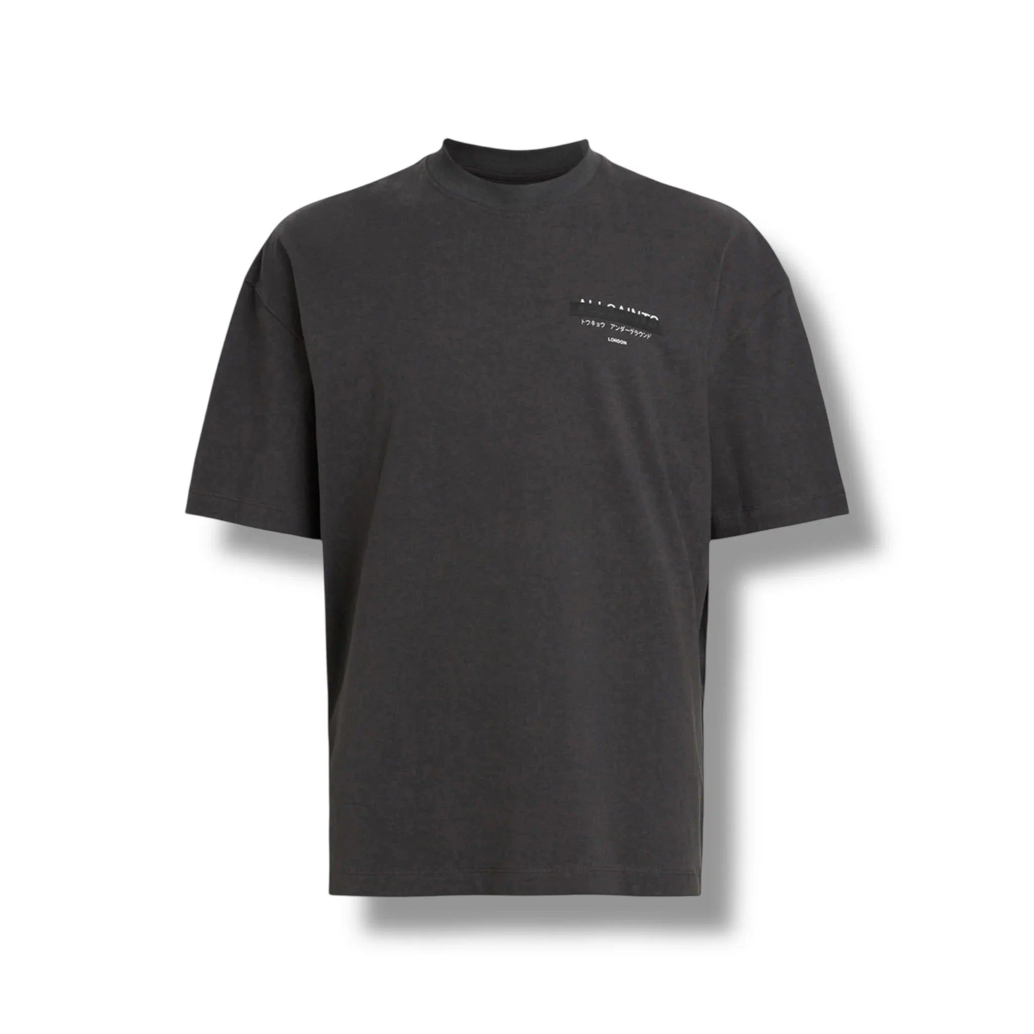 Allsaints Redact Oversized Embroidered Logo Tshirt Washed Black