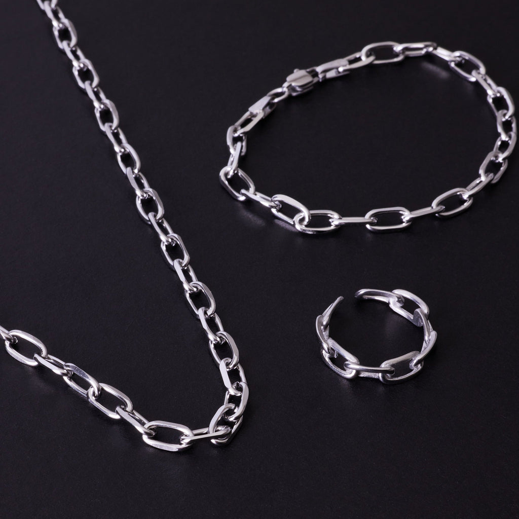 Gümüş Kaplama Çelik Forsa Zincir Erkek Yüzük