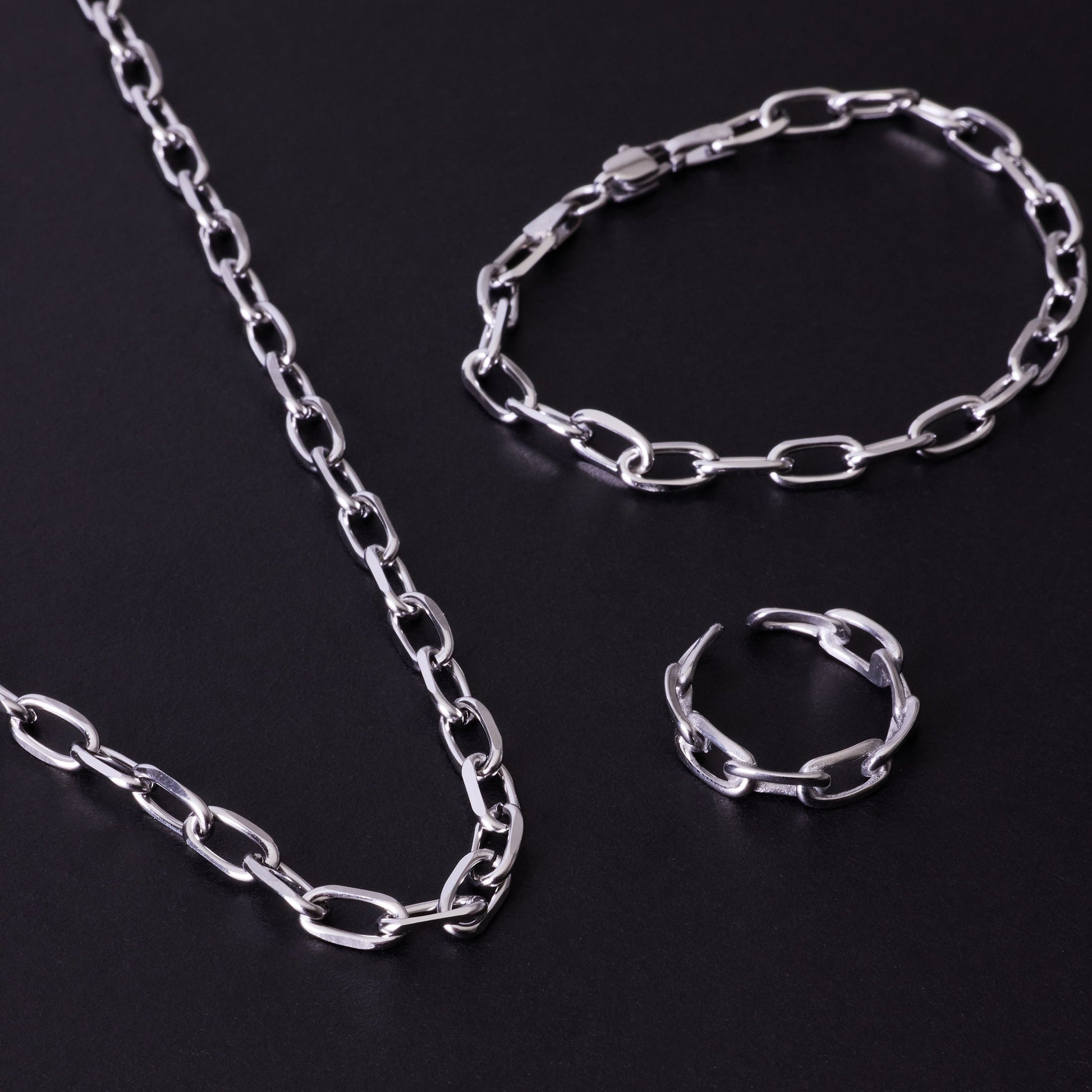 Gümüş Kaplama Çelik Forsa Zincir Erkek Yüzük