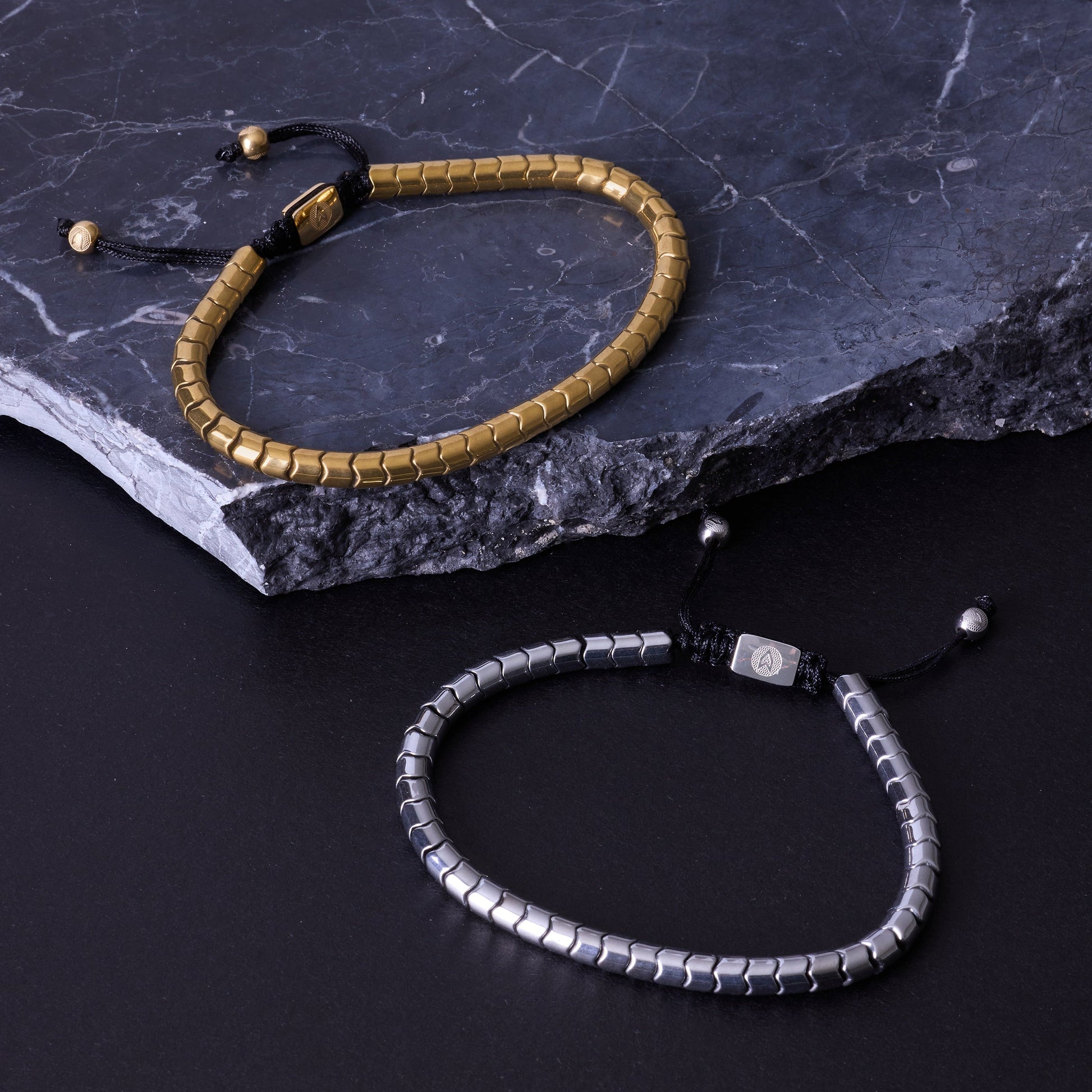 Gümüş Kaplama Çelik Doğal Hematit Taşlı Erkek Bileklik