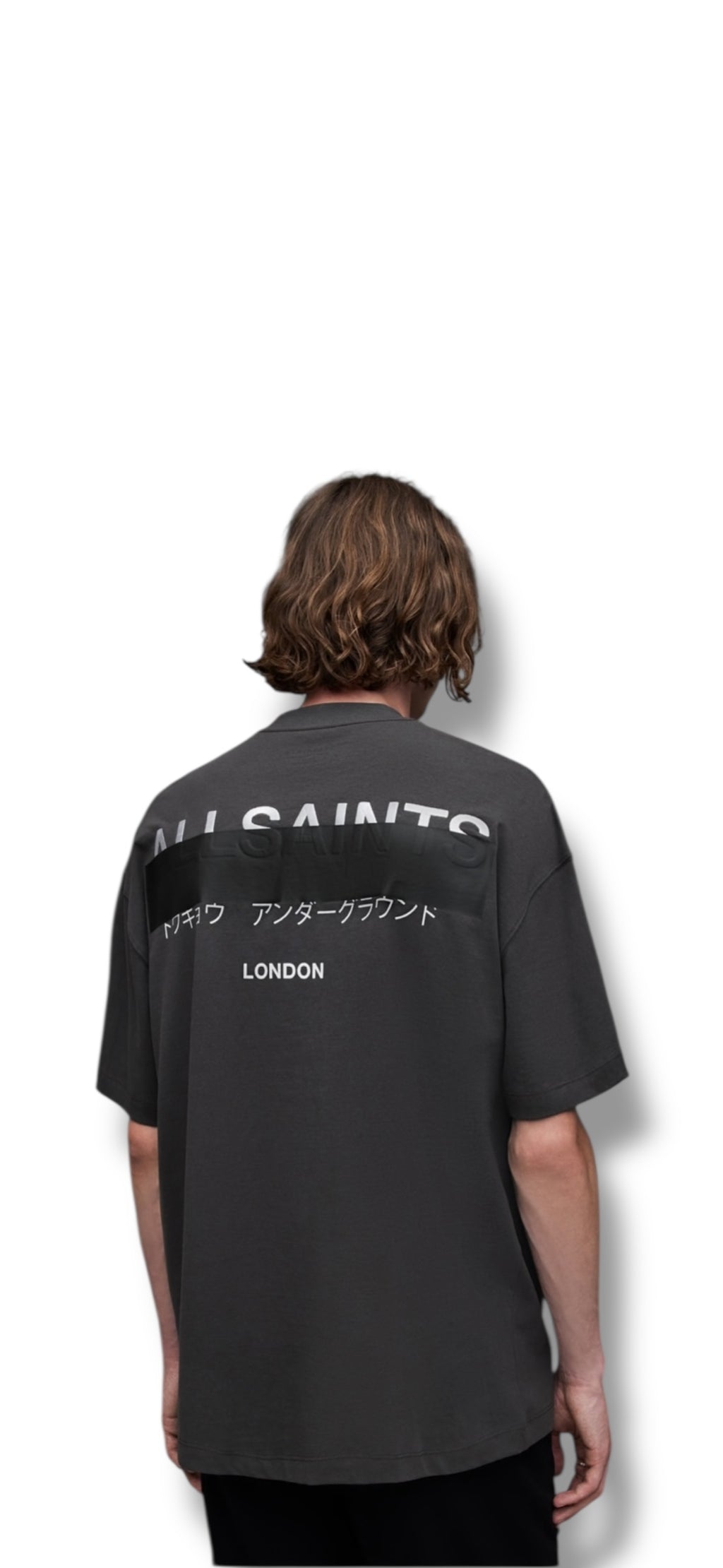 Allsaints Redact Oversized Embroidered Logo Tshirt Washed Black