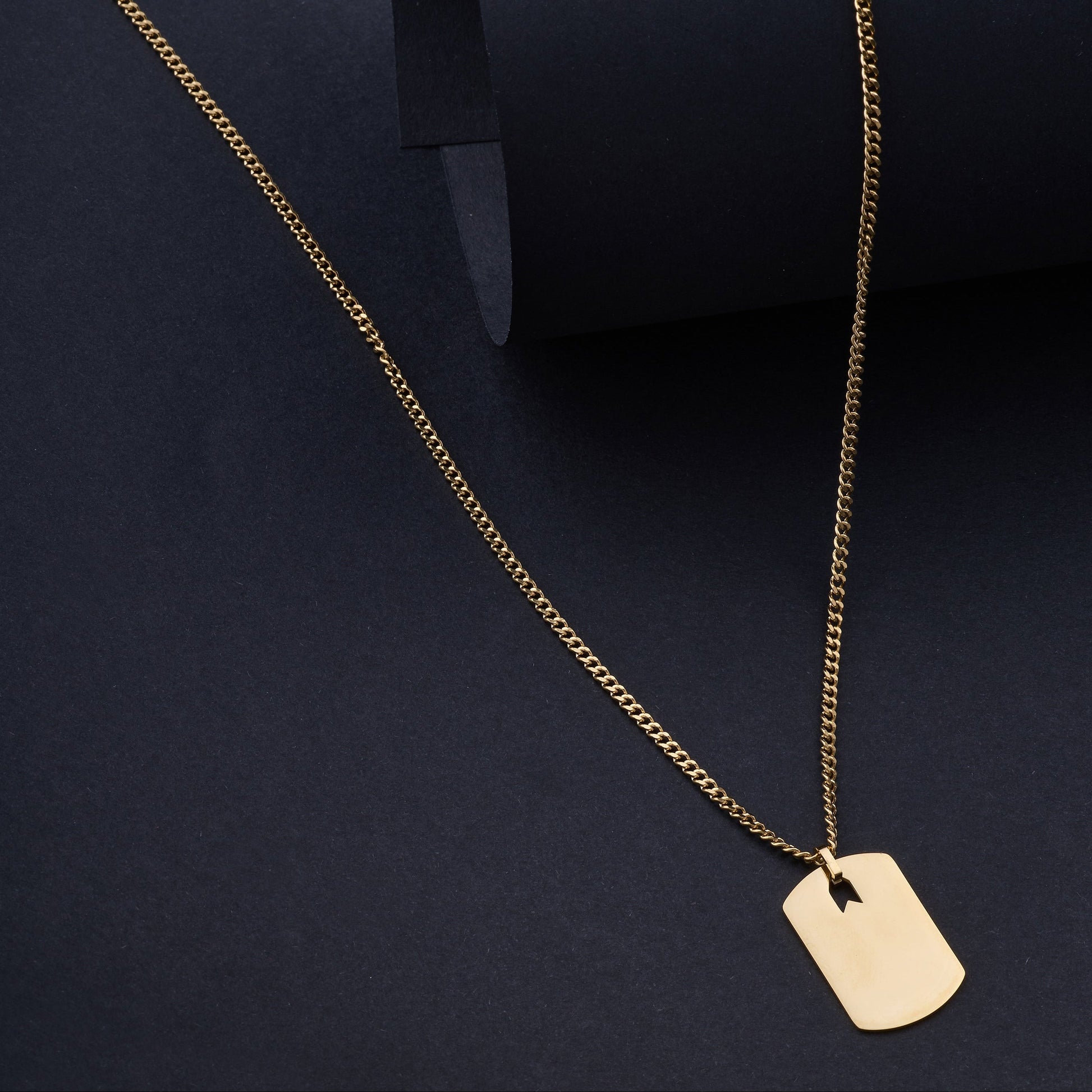 Altın Kaplama Çelik Büyük Plaka Kolye