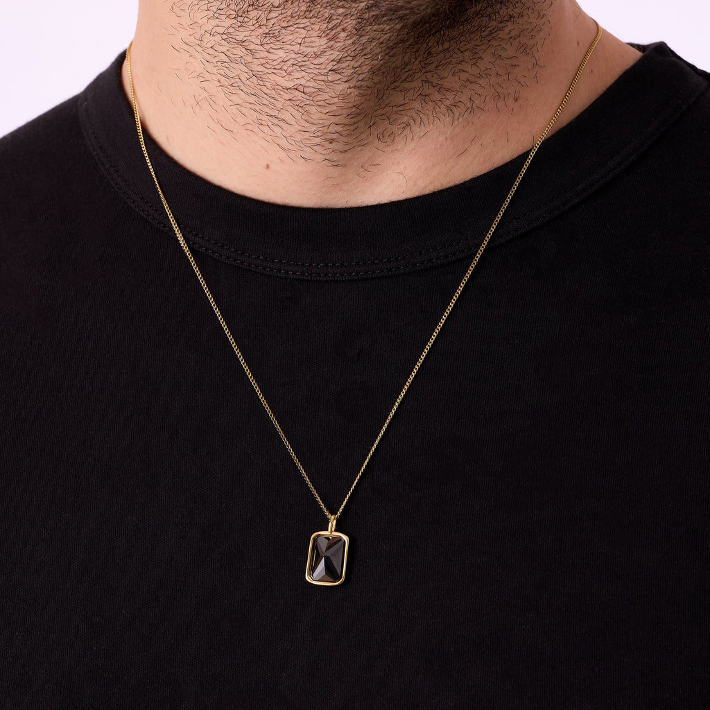 Altın Kaplama Çelik Siyah Zirkon Taşlı Kolye