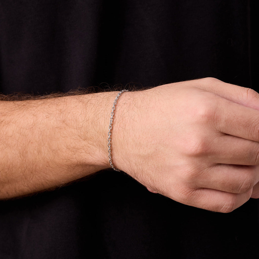 Gümüş Kaplama Çelik Cable Zincir Erkek Bileklik