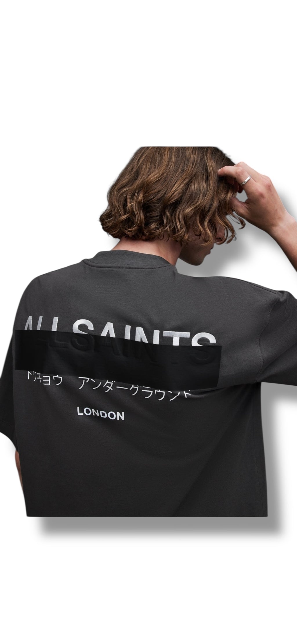 Allsaints Redact Oversized Embroidered Logo Tshirt Washed Black