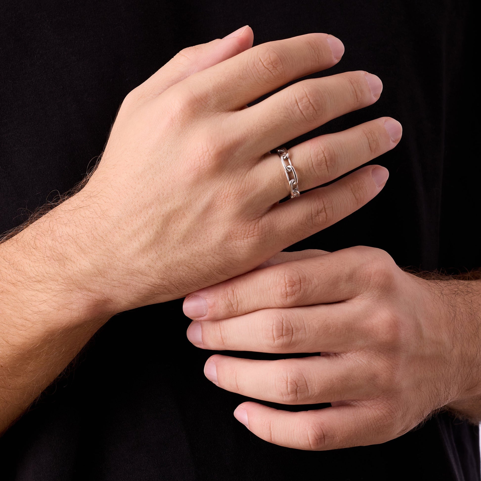 Gümüş Kaplama Çelik Forsa Zincir Erkek Yüzük