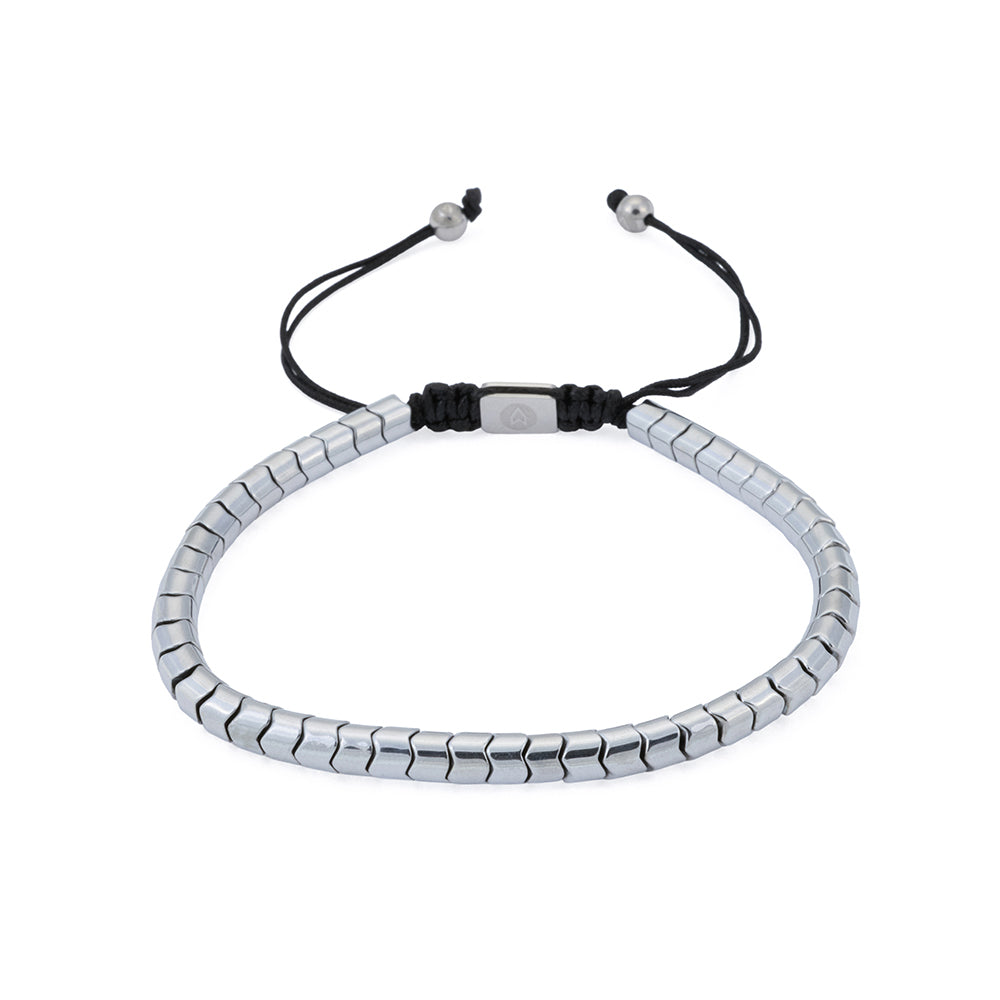 Gümüş Kaplama Çelik Doğal Hematit Taşlı Erkek Bileklik