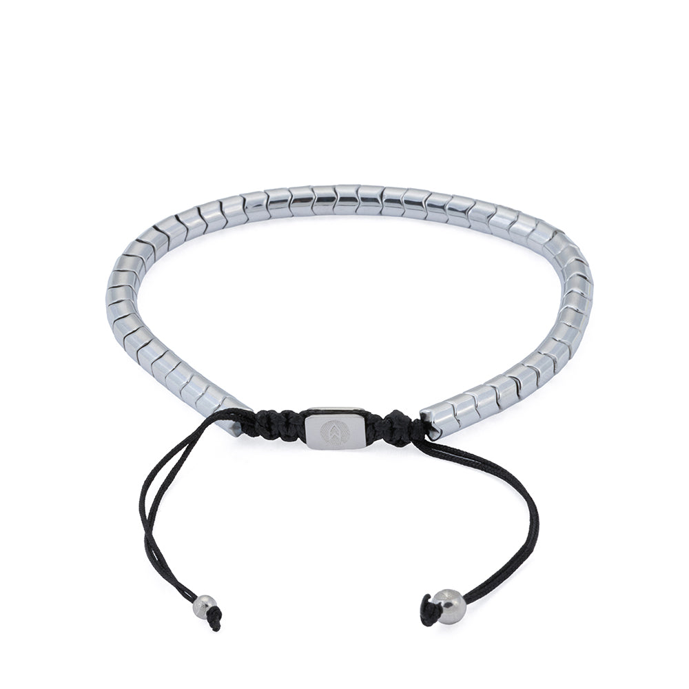 Gümüş Kaplama Çelik Doğal Hematit Taşlı Erkek Bileklik