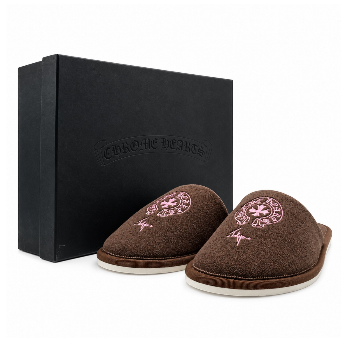 Chrome Hearts Tokyo Exclusive Horseshoe Embroidered Brown Slippers