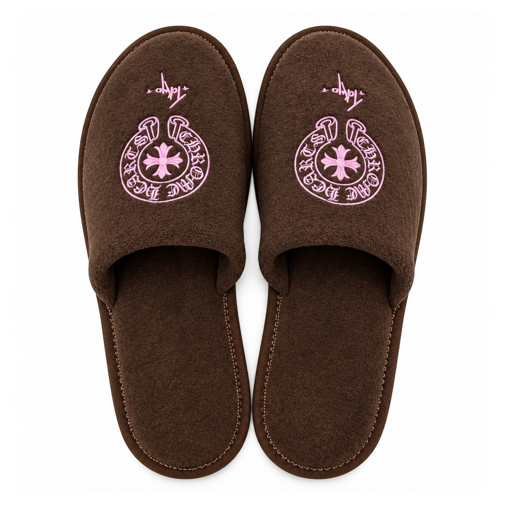 Chrome Hearts Tokyo Exclusive Horseshoe Embroidered Brown Slippers