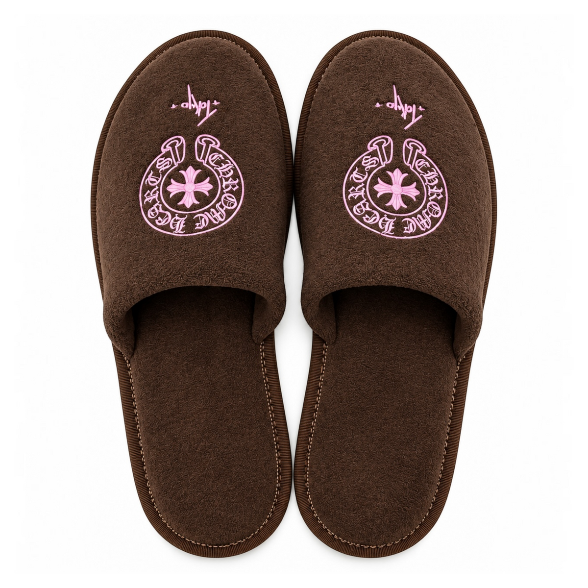 Chrome Hearts Tokyo Exclusive Horseshoe Embroidered Brown Slippers