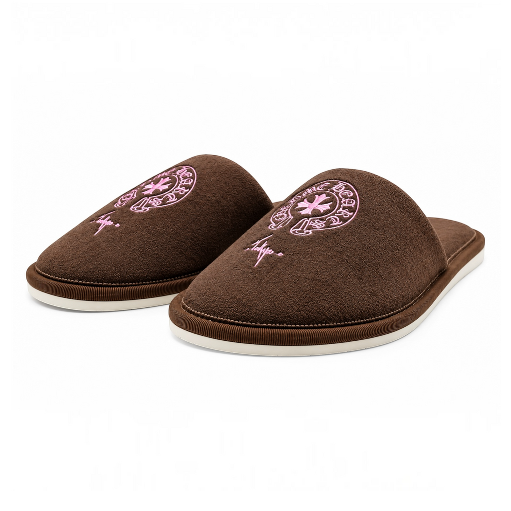 Chrome Hearts Tokyo Exclusive Horseshoe Embroidered Brown Slippers