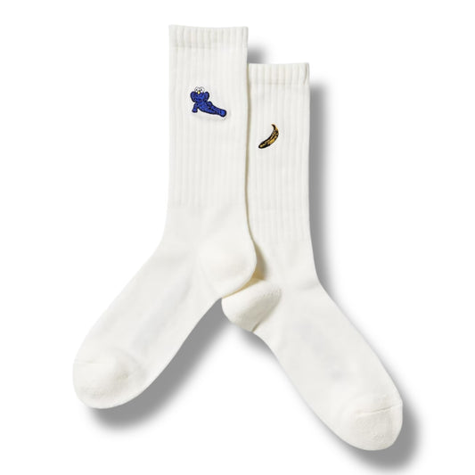 Kaws x Andy Warholl x Uniqlo Banana & Cookie Monster - White Socks
