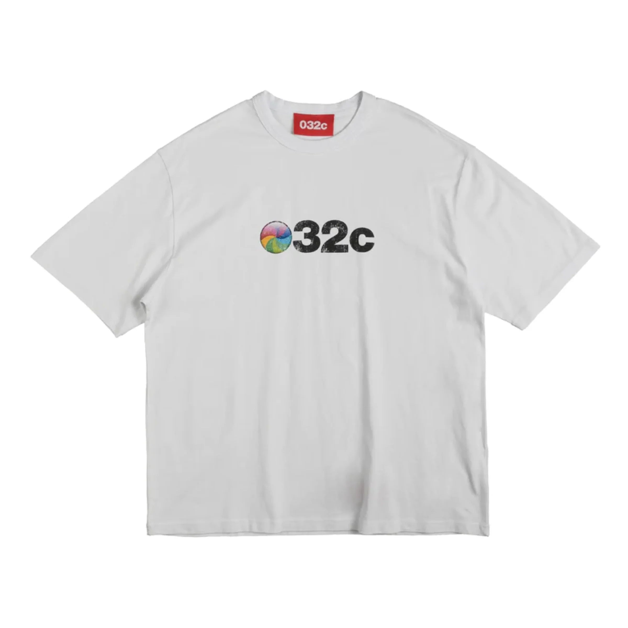 Beyaz 032c marka renkli logo baskılı kadın erkek tişört