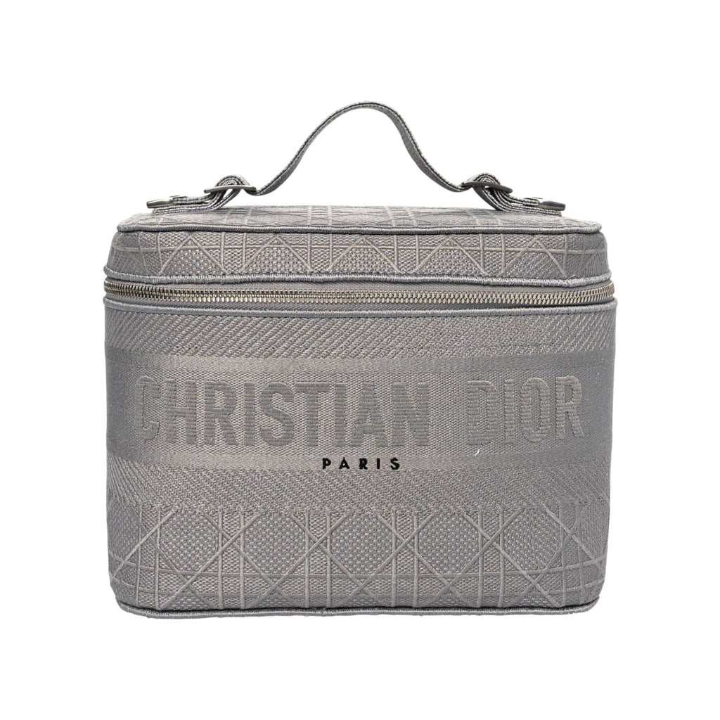 Christian Dior Canvas Embroidered Cannage Diortravel Vanity Case Grey