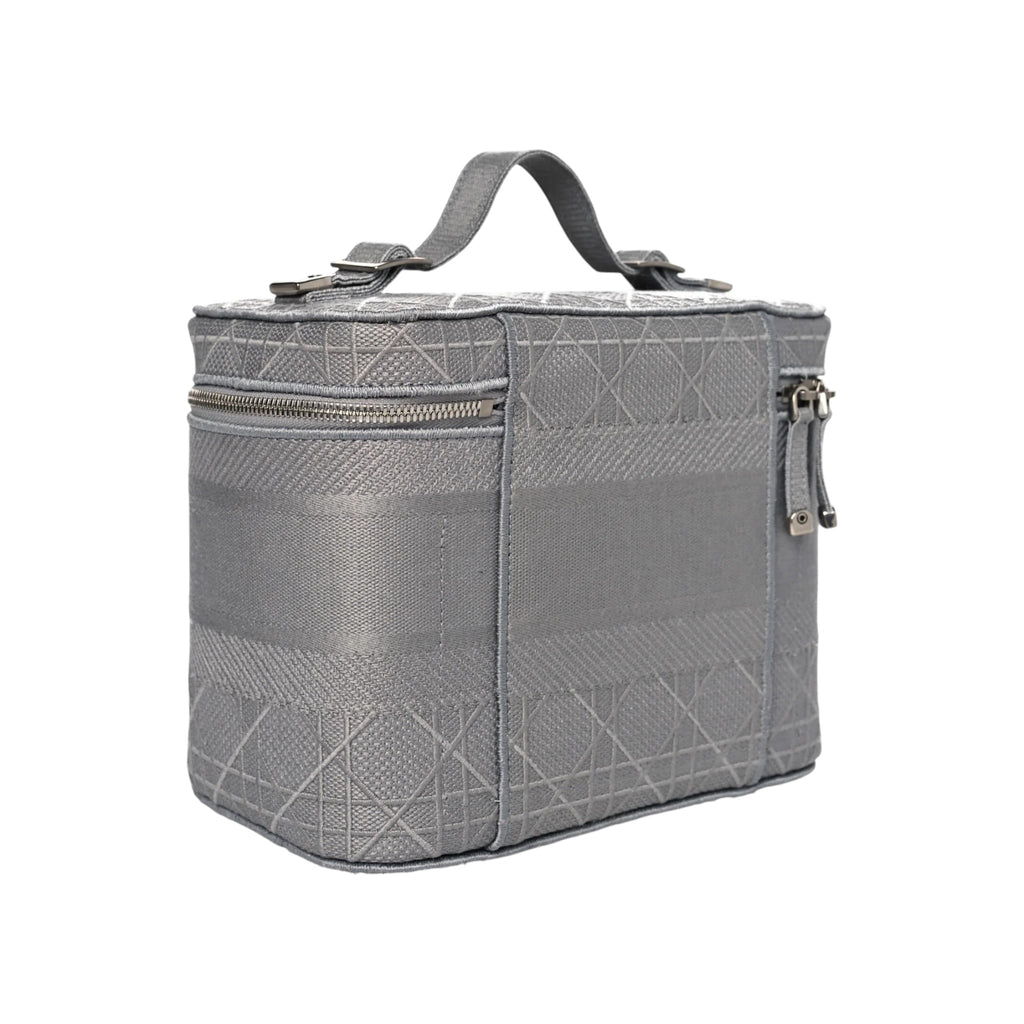 Christian Dior Canvas Embroidered Cannage Diortravel Vanity Case Grey