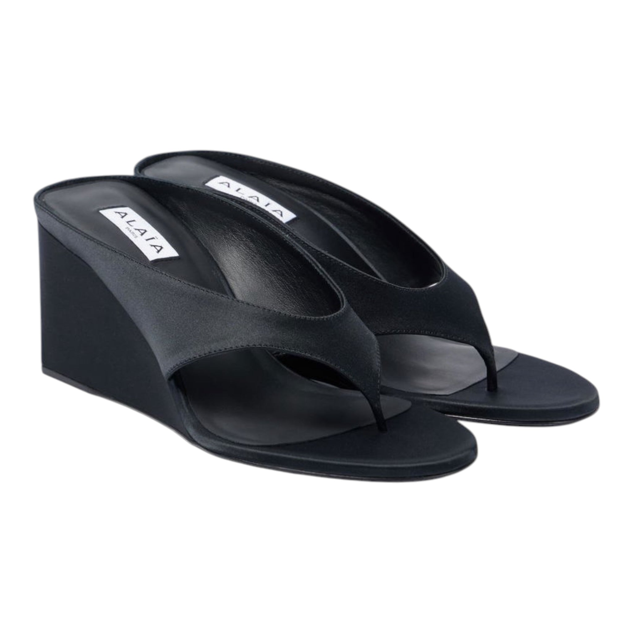 Alaia Paris Cube 75 Satin Wedge Thong Sandals