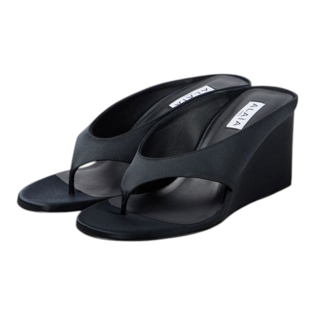 Alaia Paris Cube 75 Satin Wedge Thong Sandals