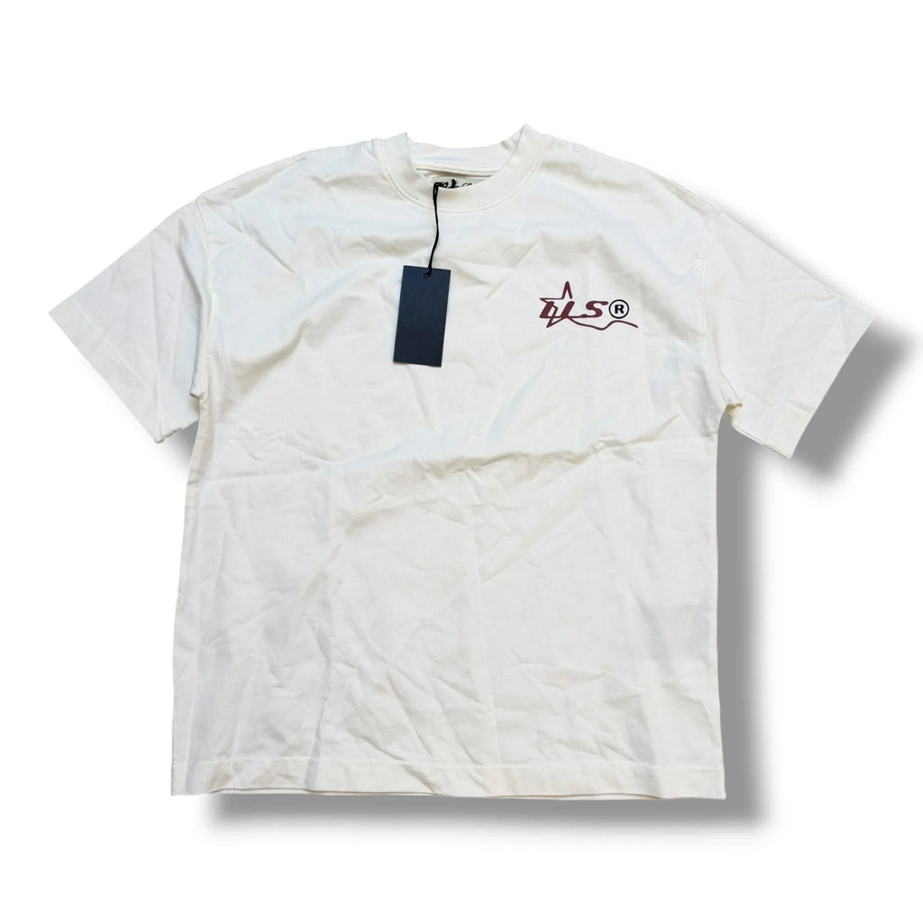 Low Lights T-Shirt Cream Burgundy Logo LLS *GARAGE SALE ALL SALES ARE FINAL RETURN NO ACCEPTED*