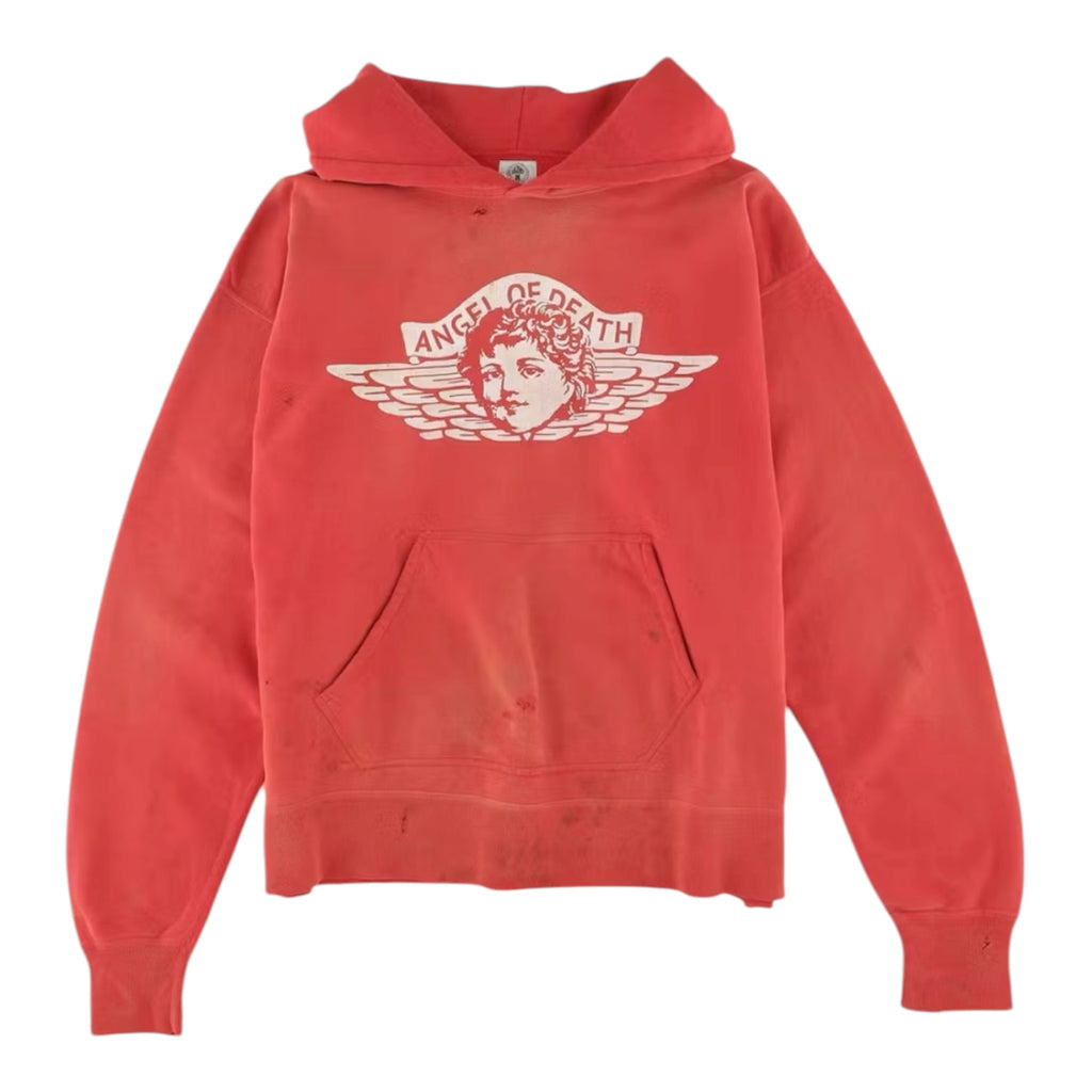 Saint Michael - Angel Of Death Faded Printed Hoodie Red