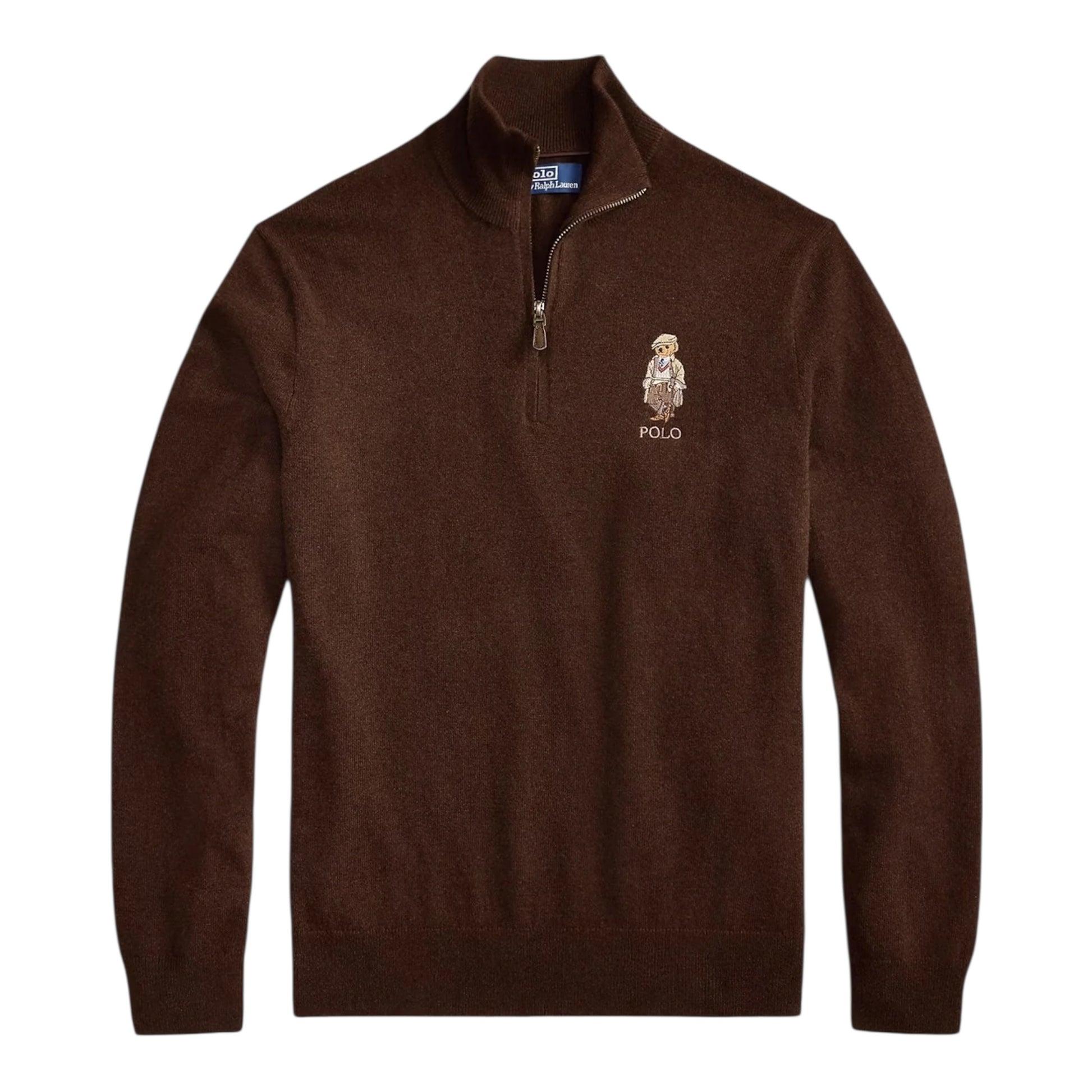 PRL Bear Wool Quarter Zip Brown