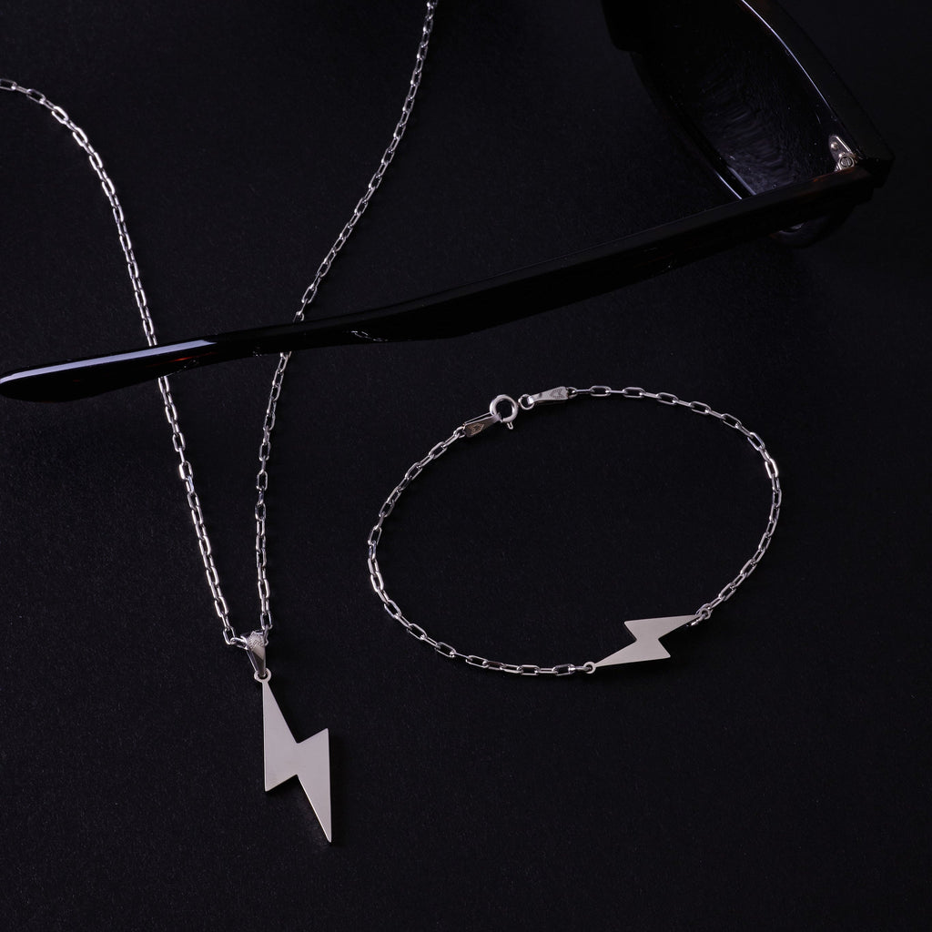 Gümüş Kaplama Çelik Şimşek Kolye