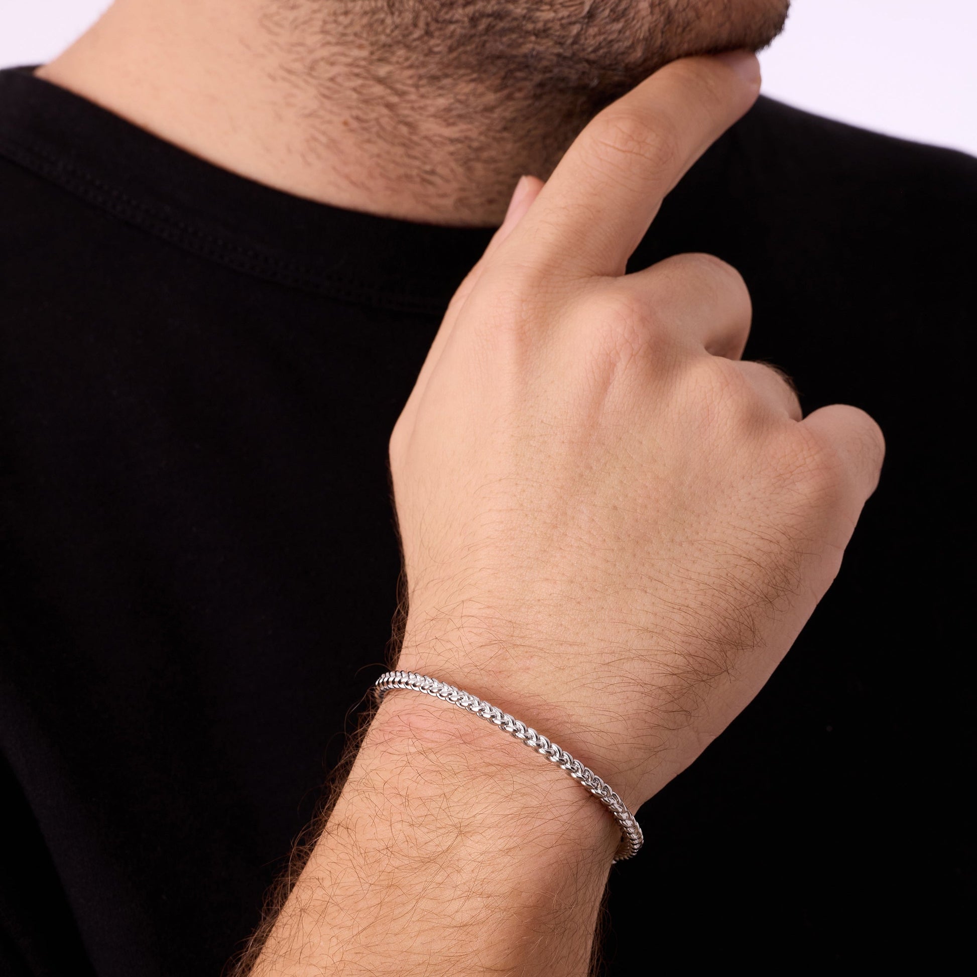 Gümüş Kaplama Çelik Mesh Erkek Bilezik