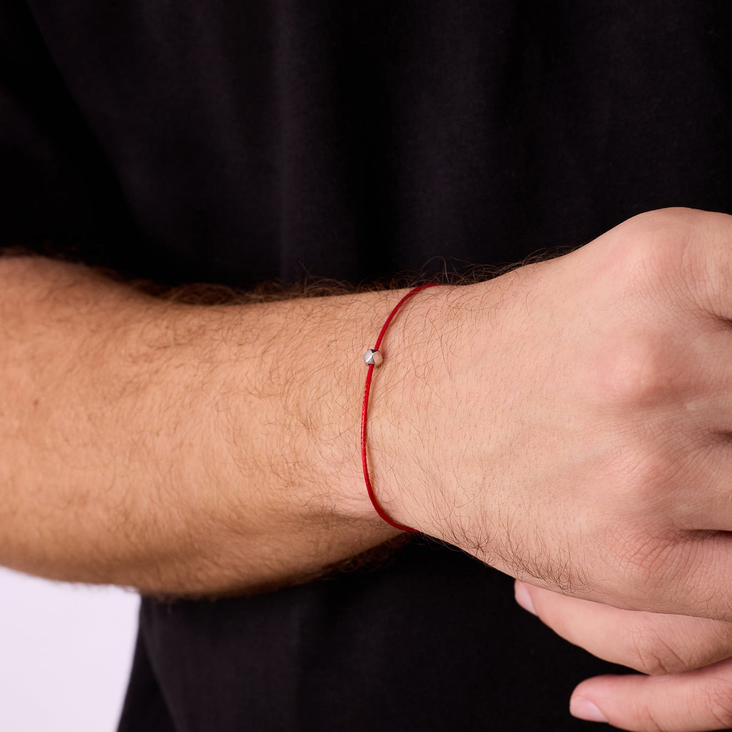 Gümüş Kaplama Çelik Kırmızı Şans Erkek İp Bileklik