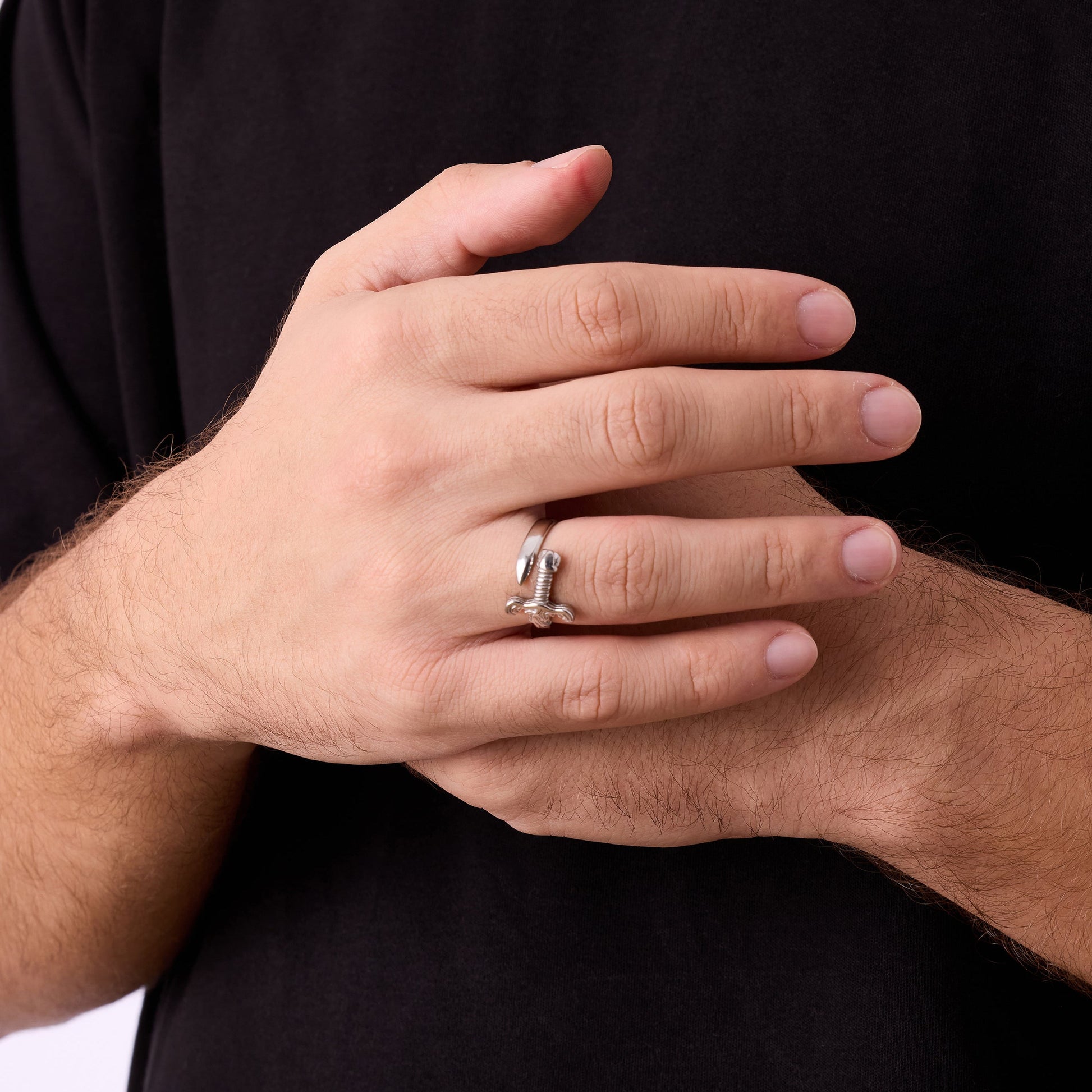 Gümüş Kaplama Çelik Kılıç Erkek Yüzük