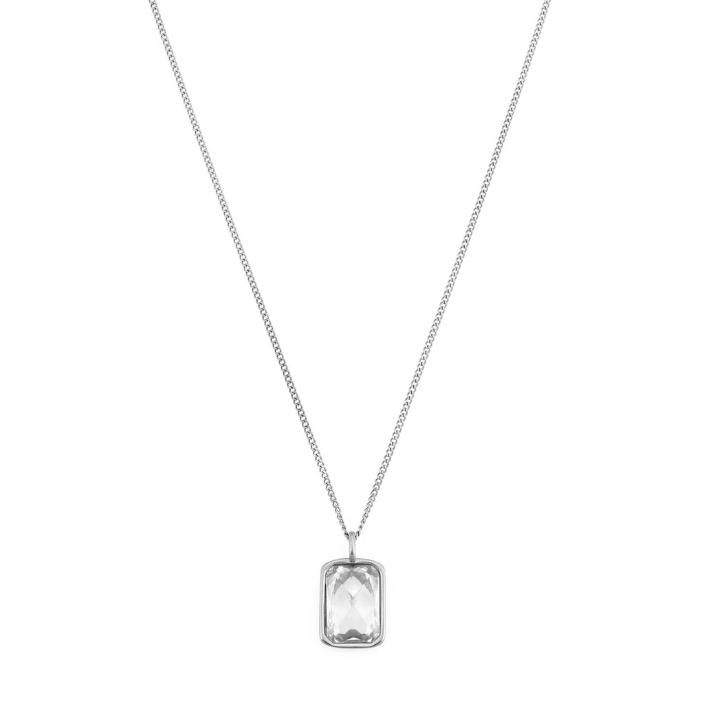 Gümüş Kaplama Çelik Beyaz Zirkon Taşlı Kolye