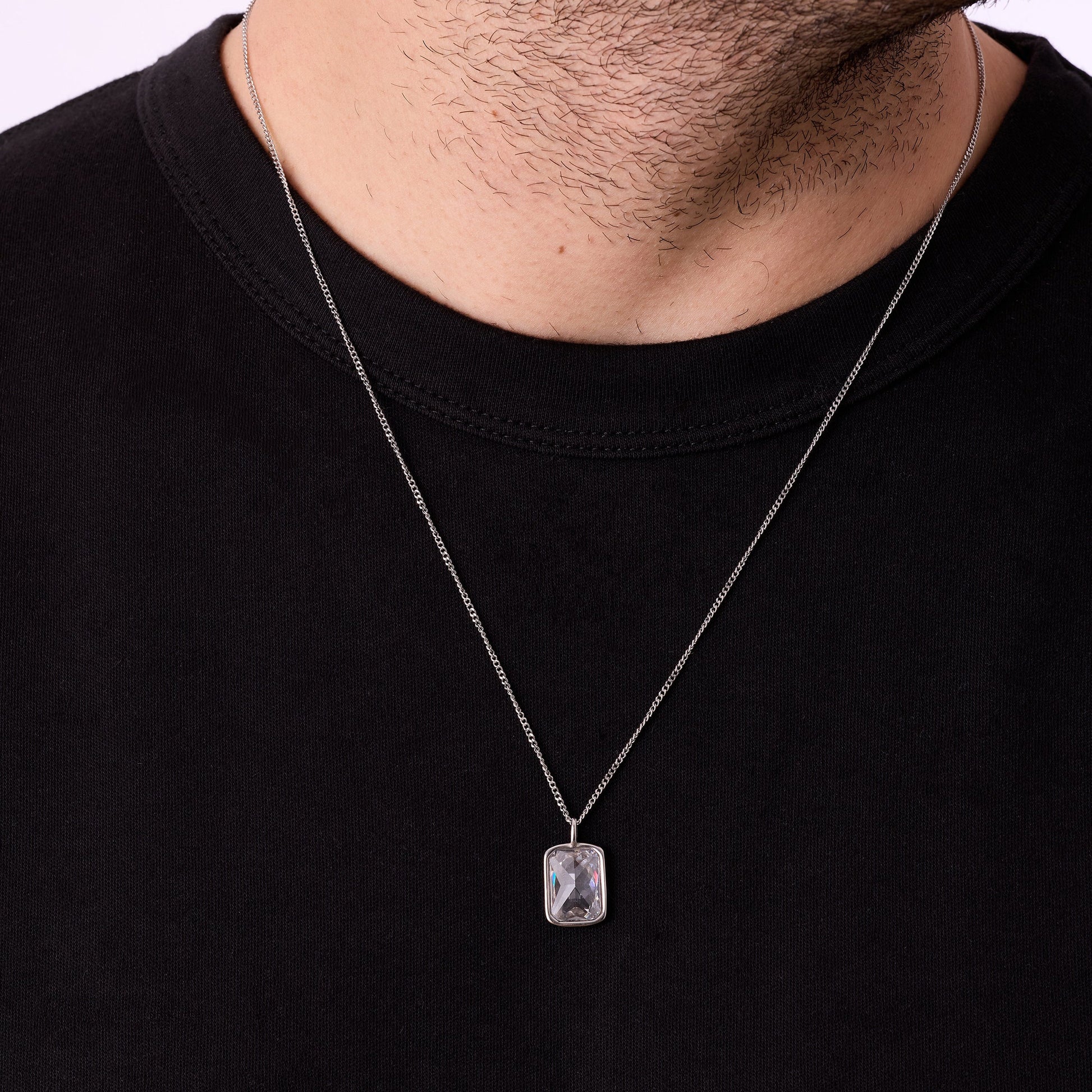 Gümüş Kaplama Çelik Beyaz Zirkon Taşlı Kolye