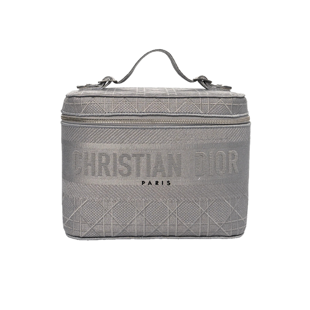 Christian Dior Canvas Embroidered Cannage Diortravel Vanity Case Grey