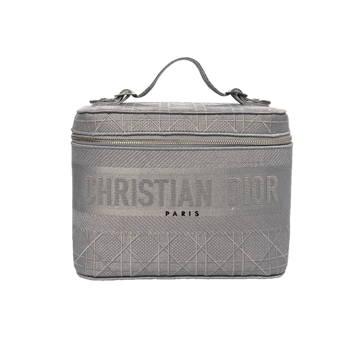 Christian Dior Canvas Embroidered Cannage Diortravel Vanity Case Grey