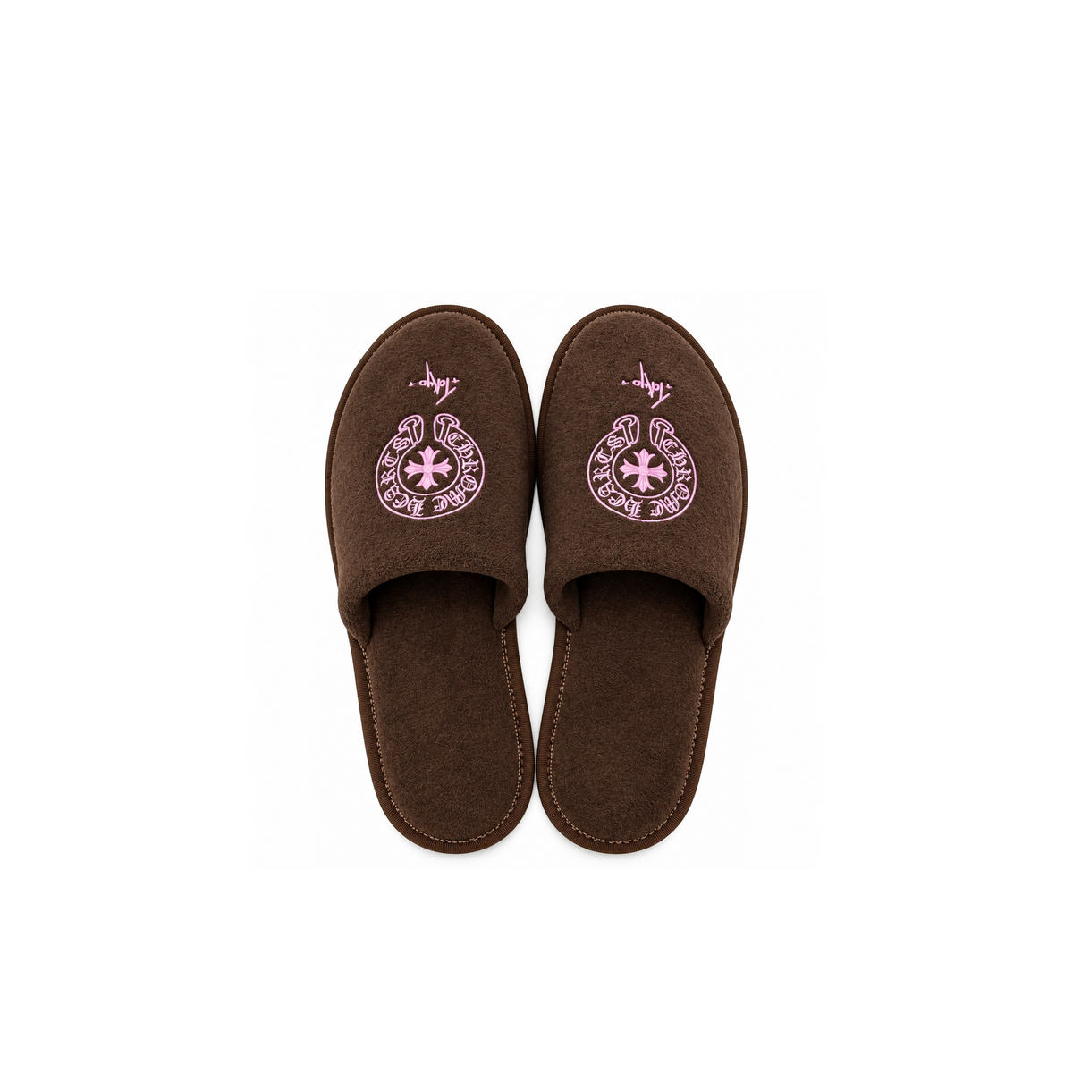Chrome Hearts Tokyo Exclusive Horseshoe Embroidered Brown Slippers