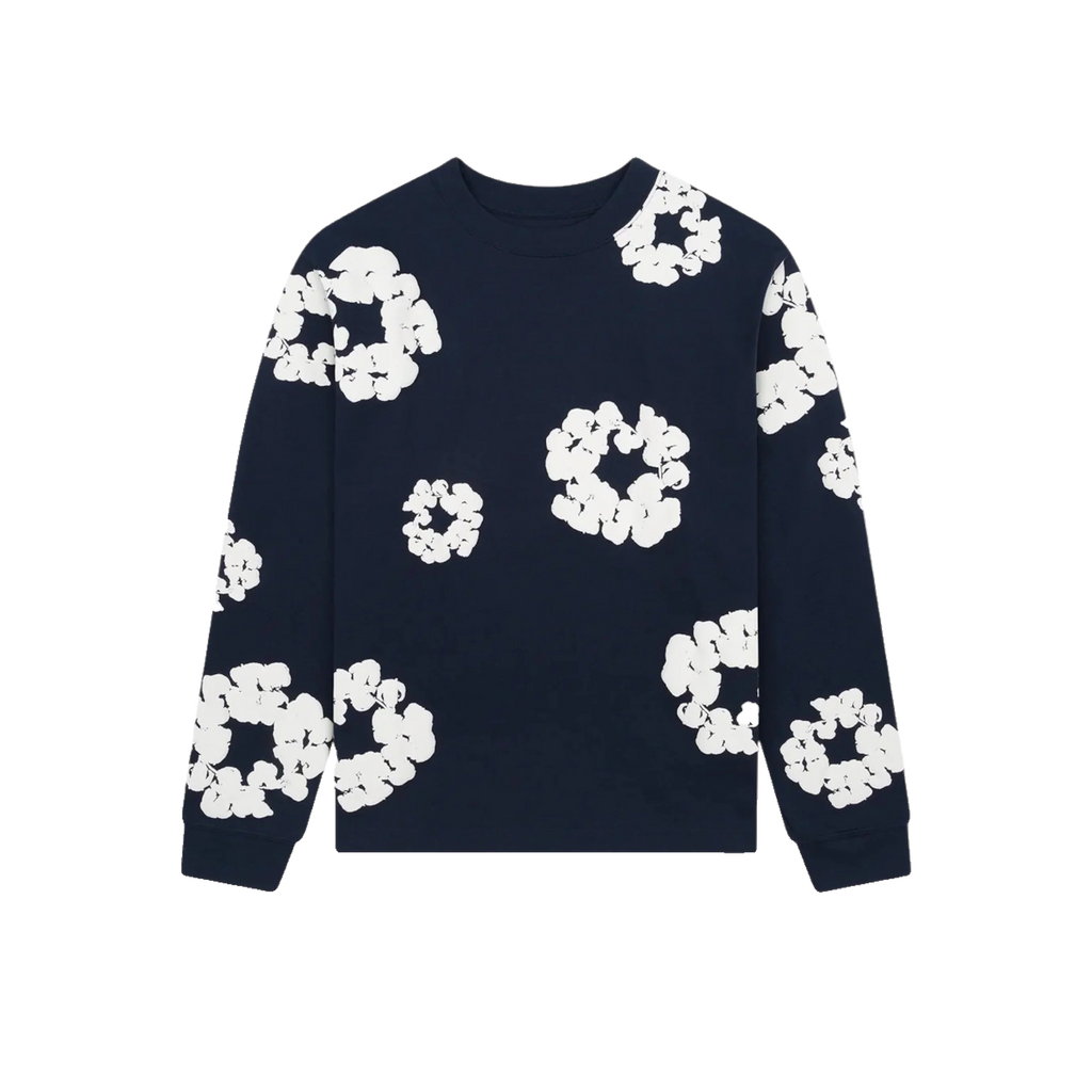 Denim Tears Long Sleeve Cotton Wreath Tee Navy