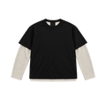 Syna Double Sleeve Waffle Knit Black/Cream Tee