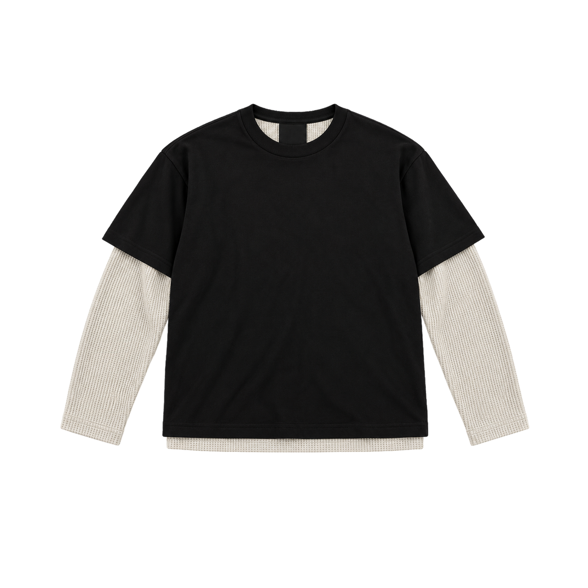 Syna Double Sleeve Waffle Knit Black/Cream Tee