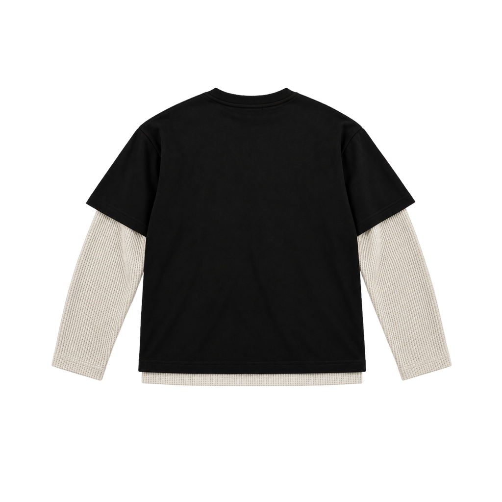 Syna Double Sleeve Waffle Knit Black/Cream Tee
