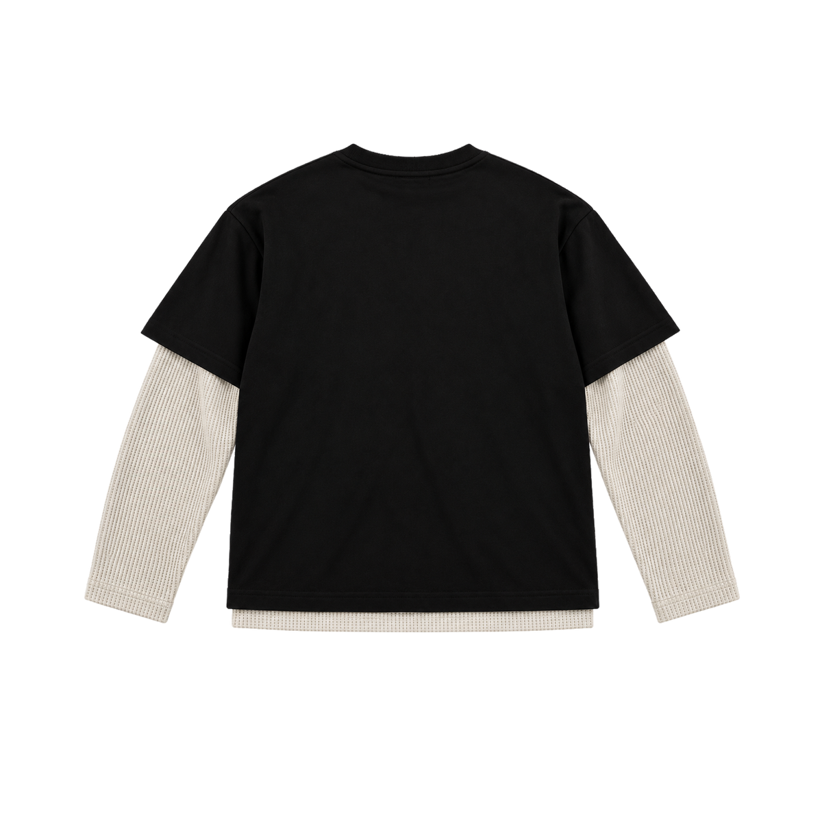Syna Double Sleeve Waffle Knit Black/Cream Tee