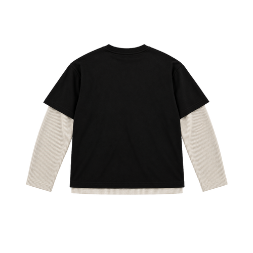 Syna Double Sleeve Waffle Knit Black/Cream Tee